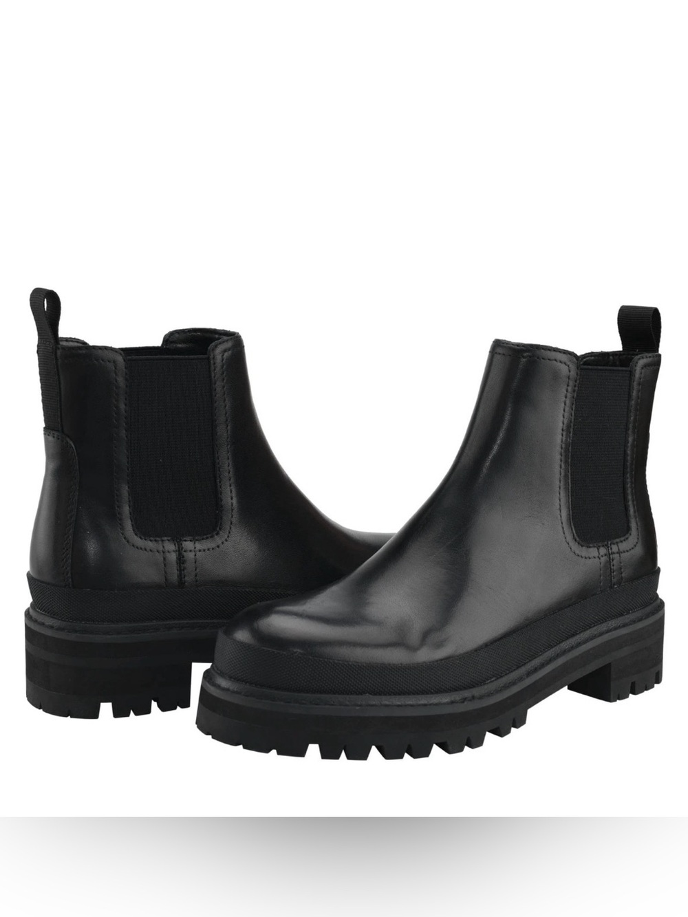 NEW Calvin Klein Women's 7.5 Chunky Lug Chelsea Boots Black Leather Platform